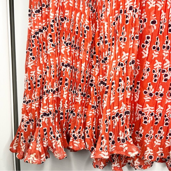 Tory Burch Pleated Orange and White Maxi Skirt - Picture 4 of 5
